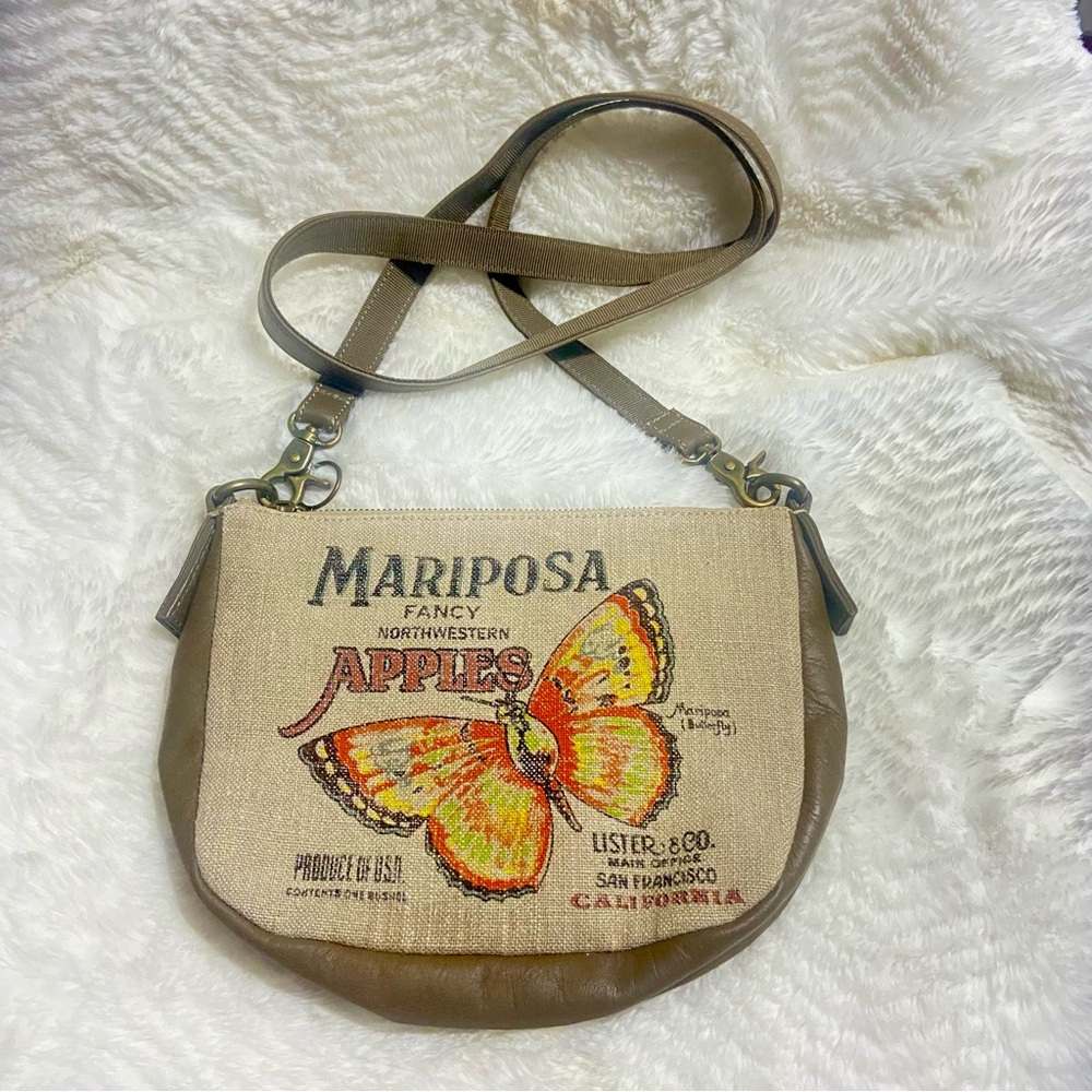 Agnes America Glory Mariposa Beige and Brown Crossbody Bag with Butterfly Design
